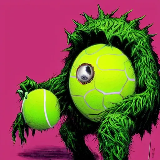 Prompt: a tennis ball monster alien , digital art, fantasy, magic, trending on artstation, ultra detailed, professional illustration by Basil Gogos