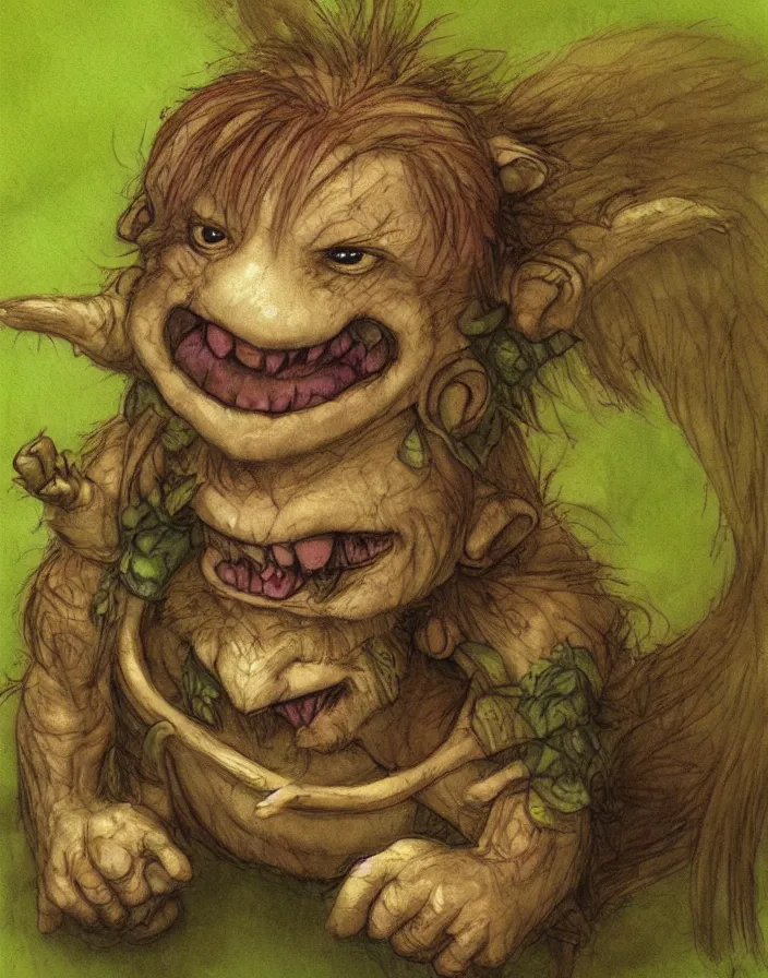 Image similar to cute little troll, in the style of Tony Diterlizzi and Brian Froud, painterly