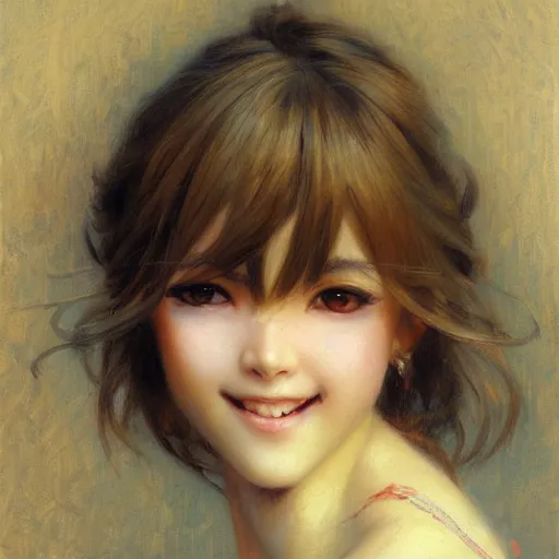 Prompt: a very stunning portrait of a beautiful anime girl, smile, detailed painting by gaston bussiere, craig mullins, j. c. leyendecker