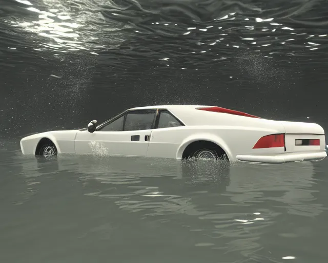 Image similar to white lotus esprit submerged under water, cinematic, photoreal, by red dead redemption 2