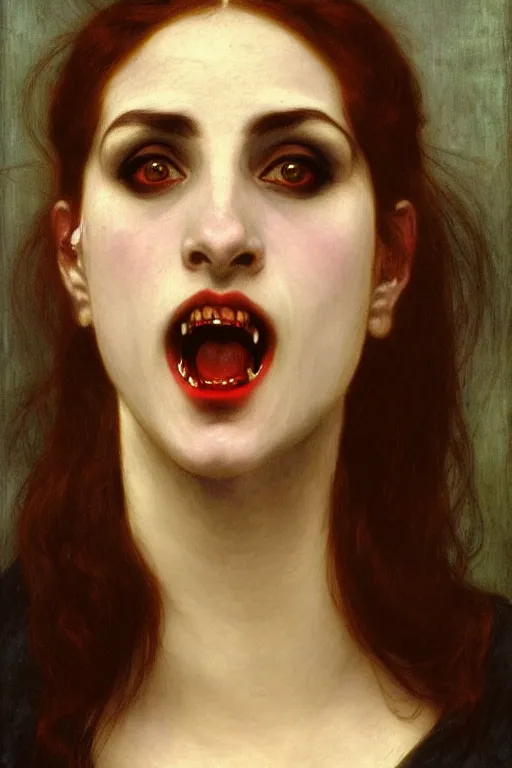 Prompt: victorian vampire black hair teeth, painting by rossetti bouguereau, detailed art, artstation