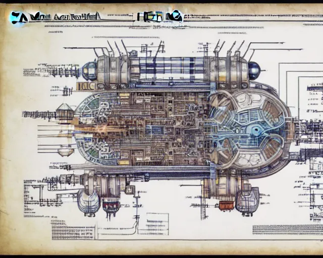 Prompt: a full page of a mechanical blueprint showing a cutaway design for a mechanized pikachu from howl's moving castle ( 2 0 0 4 ), with a big head, muted colors, post grunge, studio ghibli, hq,