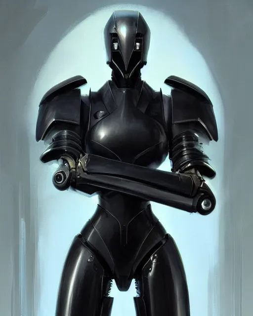 Image similar to smooth sleek black pearlescent wraithbone powerarmor, by greg rutkowski and mark brookes and jim burns and tom bagshaw and magali villeneuve, trending on artstation