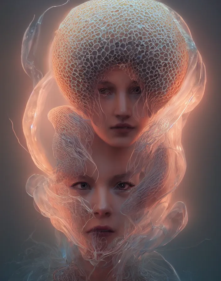 Image similar to goddess portrait. jellyfish phoenix head. intricate artwork by Tooth Wu and wlop and beeple. octane render, trending on artstation, greg rutkowski very coherent symmetrical artwork. cinematic, hyper realism, high detail, octane render, 8k