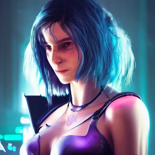 Image similar to a Cyberpunk 2077 girl portrait, photography, highly detailed,