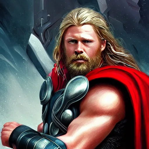 Image similar to thor, god of thunder, art by wlop