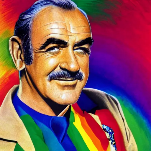 Prompt: pride rainbow portrait from a handsome sean connery