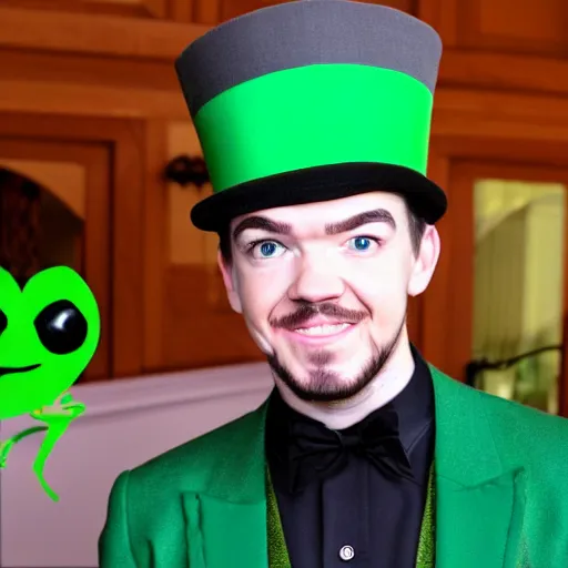 Image similar to jacksepticeye wearing green top hat and green outfit