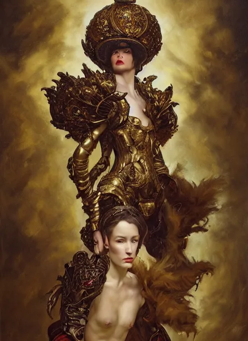 Prompt: highly detailed oil painting | very intricate | cinematic lighting | award - winning | football baroque armor fashion by alexander mcqueen | by roberto ferri, by tom bagshaw, by j. c. leyendecker and klimt, american romanticism, by austin osman spare, artstation, cgsociety, official art, octane