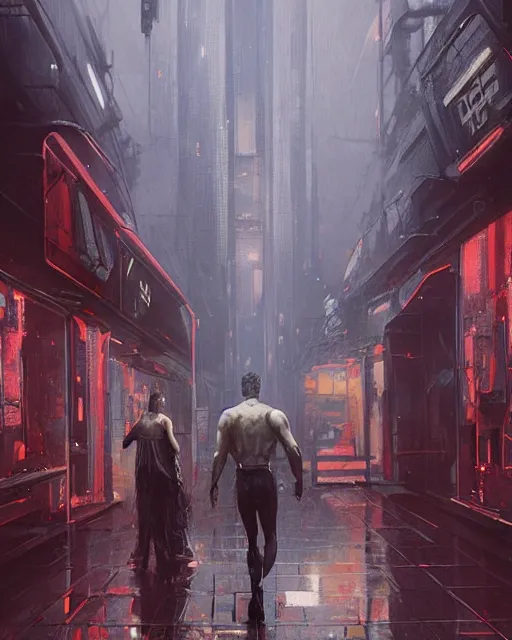 Image similar to a highly detailed epic cinematic concept art CG render digital painting artwork: Blade runner android. By Greg Rutkowski, in the style of Francis Bacon and Syd Mead and Norman Rockwell and Beksinski, open ceiling, highly detailed, painted by Francis Bacon and Edward Hopper, painted by James Gilleard, surrealism, airbrush, Ilya Kuvshinov, WLOP, Stanley Artgerm, very coherent, triadic color scheme, art by Takato Yamamoto and James Jean