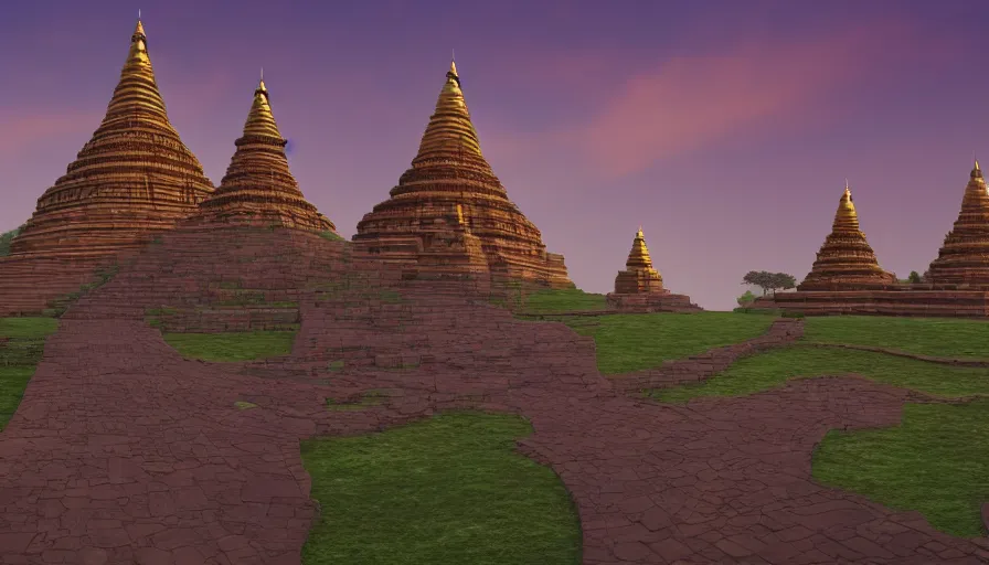 Image similar to matte painting of a beautiful mon - dvaravati village and buddhist temple and stupa made by brick, digital art, trending on artstation