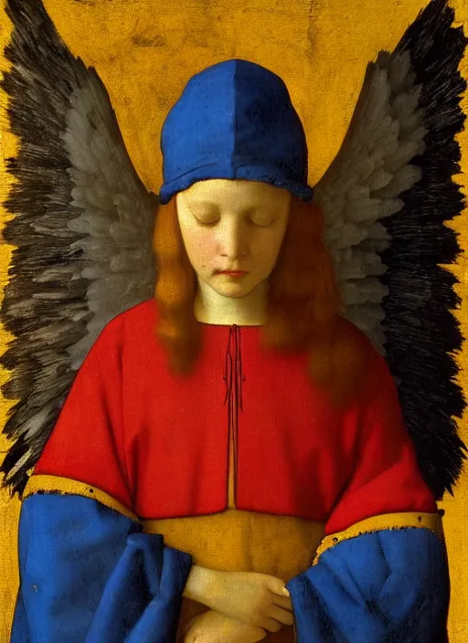 Prompt: angel wings, Medieval painting by Jan van Eyck, Johannes Vermeer
