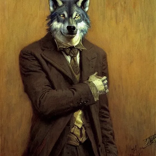 Image similar to a portrait of a wolf dogman canine lawyer. highly detailed painting by gaston bussiere, craig mullins, j. c. leyendecker, furry