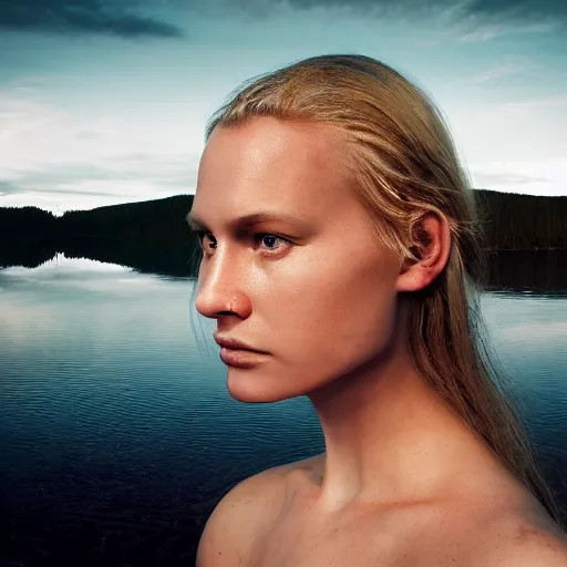 Image similar to portrait of a stunningly beautiful nordic tribal female, depth of field, zeiss lens, detailed, symmetrical, centered, fashion photoshoot, by Annie Leibovitz and Steve McCurry, David Lazar, Jimmy Nelsson, Breathtaking, 8k resolution, extremely detailed, beautiful, establishing shot, artistic, hyperrealistic, beautiful face, octane render