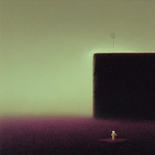 Prompt: a little flower in the middle of a deserted dark landscape, by Beksinski, hd,