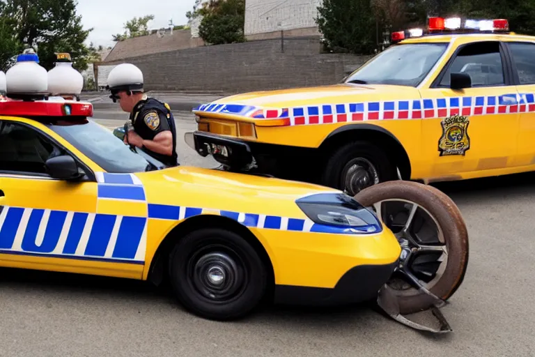 Prompt: donut wheel police cars