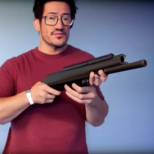 Image similar to Markiplier with a shotgun, photorealistic, cinematic lighting, shot on iphone