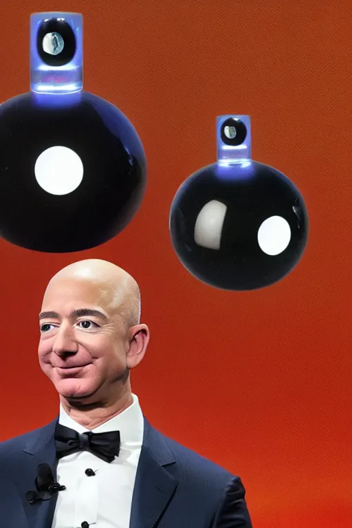 Image similar to the top of jeff bezos head is a magic 8 ball