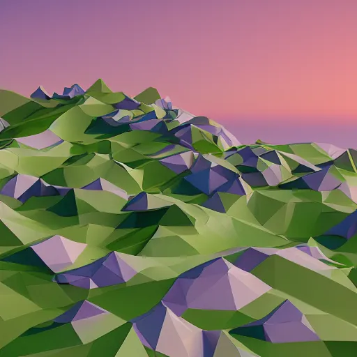 Image similar to low poly landscape of magical world, digital render