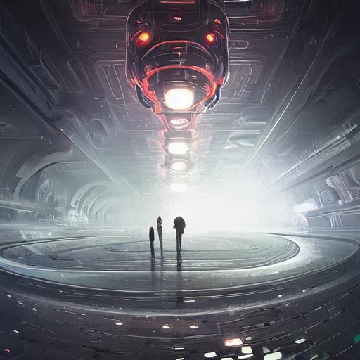 Prompt: scifi, futurism, technological singularity, amazing masterpiece, black and white, wonders of the mind, video game, scientific victory, artificial intelligence, art by wenjun lin and artem chebokha and alena aenami and ian llanas