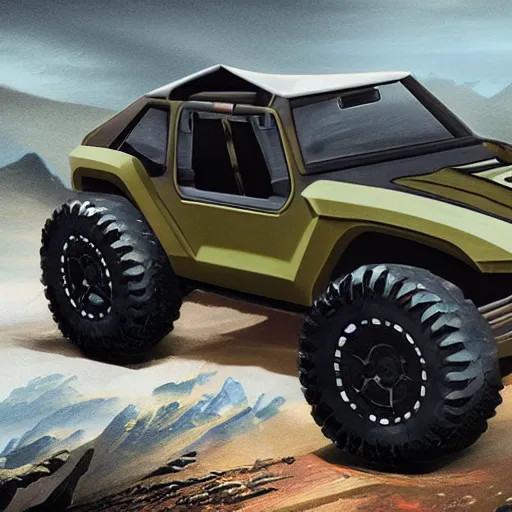 Prompt: concept art jeep inspired by the creators of halo