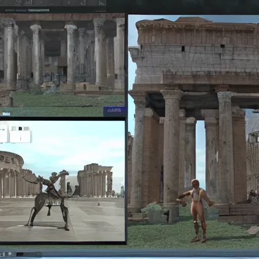 Prompt: man from the future bring ipad tablet to ancient rome and show the amazed people about the technology of the future. real, 4 k, cg, unreal engine