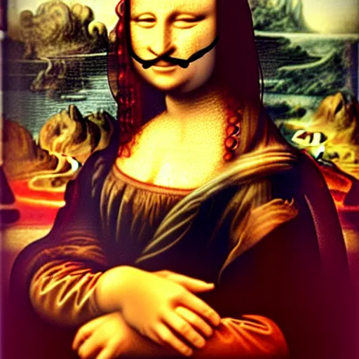 Prompt: Mona Lisa with a beard and moustache