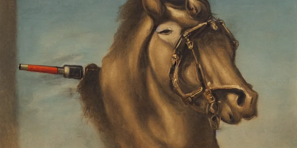 Image similar to a roccoco painting of a horse smoking a pipe