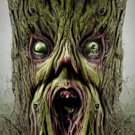 Prompt: scary tree face horror by Dariusz Zawadzki