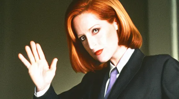 Prompt: agent scully from the tv show the x - files waving goodbye