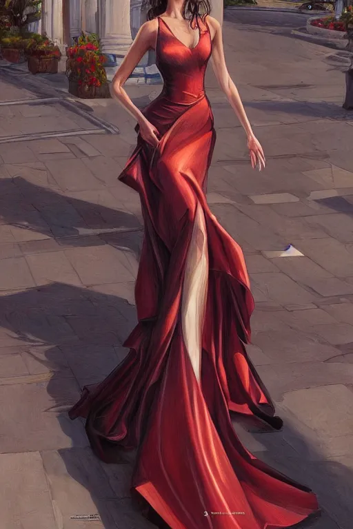 Image similar to full body photo of a gorgeous young spanish woman wearing a formal dress in the style of stefan kostic, realistic, sharp focus, 8k high definition, insanely detailed, intricate, elegant, art by stanley lau and artgerm