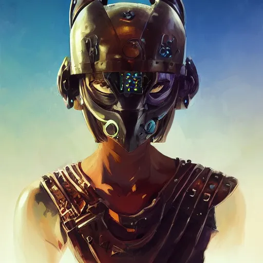 Image similar to cyberpunk viking helmet mask warrior goddess robot ninja fantasy, art gta 5 cover, official fanart behance hd artstation by jesper ejsing, by rhads, makoto shinkai and lois van baarle, ilya kuvshinov, ossdraws