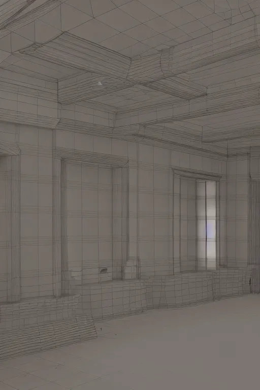 Prompt: an uncanny procedurally generated 3 d render of the backrooms designed by tetsuya ishida