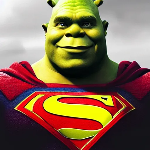 Image similar to portrait of a shrek as superman by greg rutkowski, highly detailed portrait, digital painting, artstation, concept art, smooth, sharp foccus ilustration, artstation hq