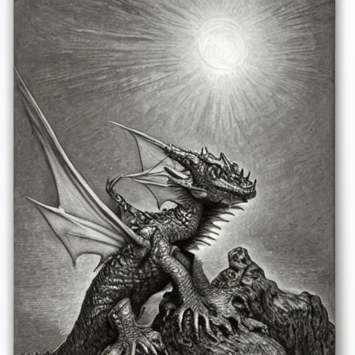 Prompt: baby dragon by gustave dore