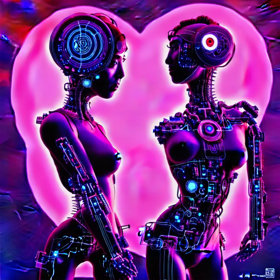 Image similar to symmetrical Beautiful 3d render portrait of one cybernetic flower queen in a sensual pose, in the style of Dan Mumford, with a lit futuristic cyberpunk city in the background.