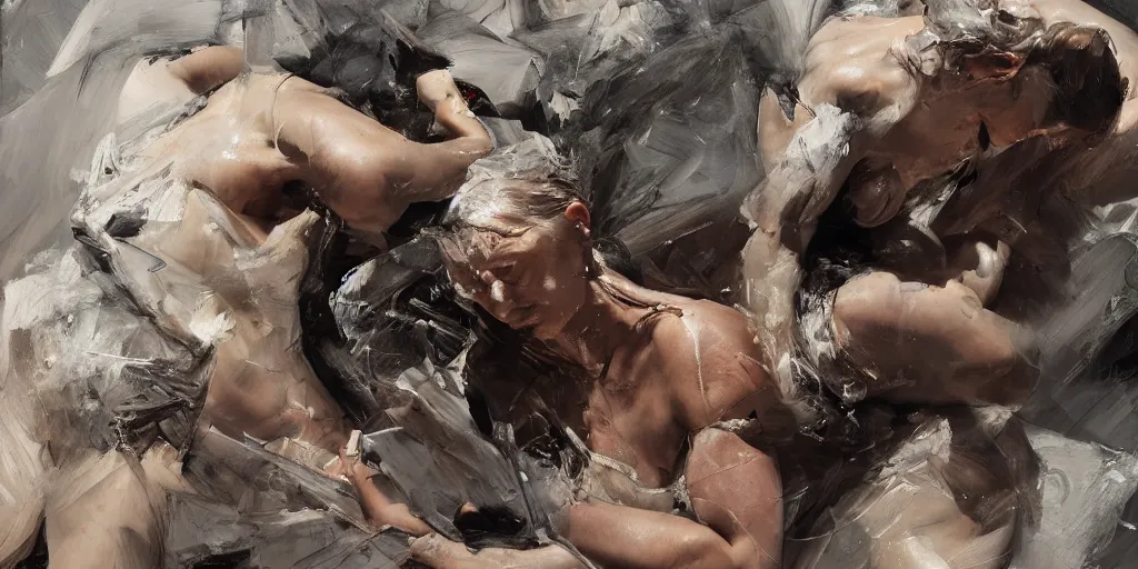 Image similar to highly detailed photography of a strong women fighting, crystals, dust particles, big rocks, sharp focus, dramatic scene, aesthetic, dynamic lighting, elegant, harmony, masterpiece, by jenny saville, by ben aronson, by james jean, by roberto ferri, by jeremy mann, by lucian freud, by kent williams, high quality