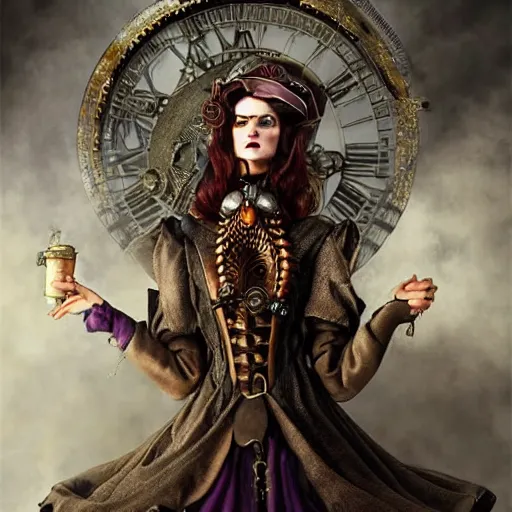 Image similar to rudolf freund dan mumford tom bagshaw, dream world curiosities carnival, photorealistic soft paint of a single very beautiful aristocrat full long steampunk armored, ultra deep fog, purple auburn hair, partial symmetry accurate features, focus, very intricate ultrafine details, award winning masterpiece, steampunk world