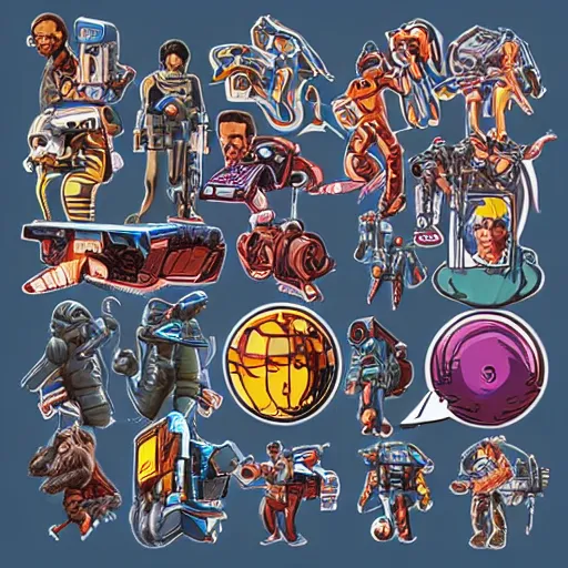 Image similar to 1 9 8 0 s scifi sticker pack, artstation