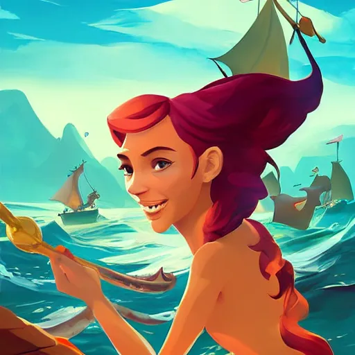 Image similar to painting mermaid treasure on sea of thieves game avatar hero smooth face median photoshop filter cutout vector, behance hd by jesper ejsing, by rhads, makoto shinkai and lois van baarle, ilya kuvshinov, rossdraws global illumination