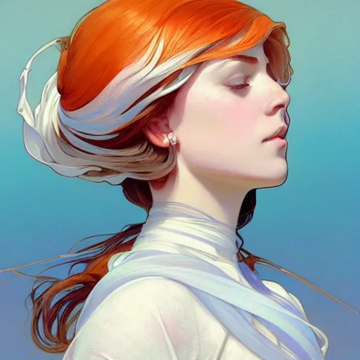 Image similar to Harmony is a hue created with swirls of white gouache, hopeful cerulean, and a daub of joy orange, intricate, highly detailed, digital painting, artstation, concept art, smooth, sharp focus, illustration, Unreal Engine 5, 8K, art by artgerm and greg rutkowski and alphonse mucha