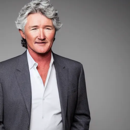 Prompt: patrick duffy with long grey hair wearing a white shirt