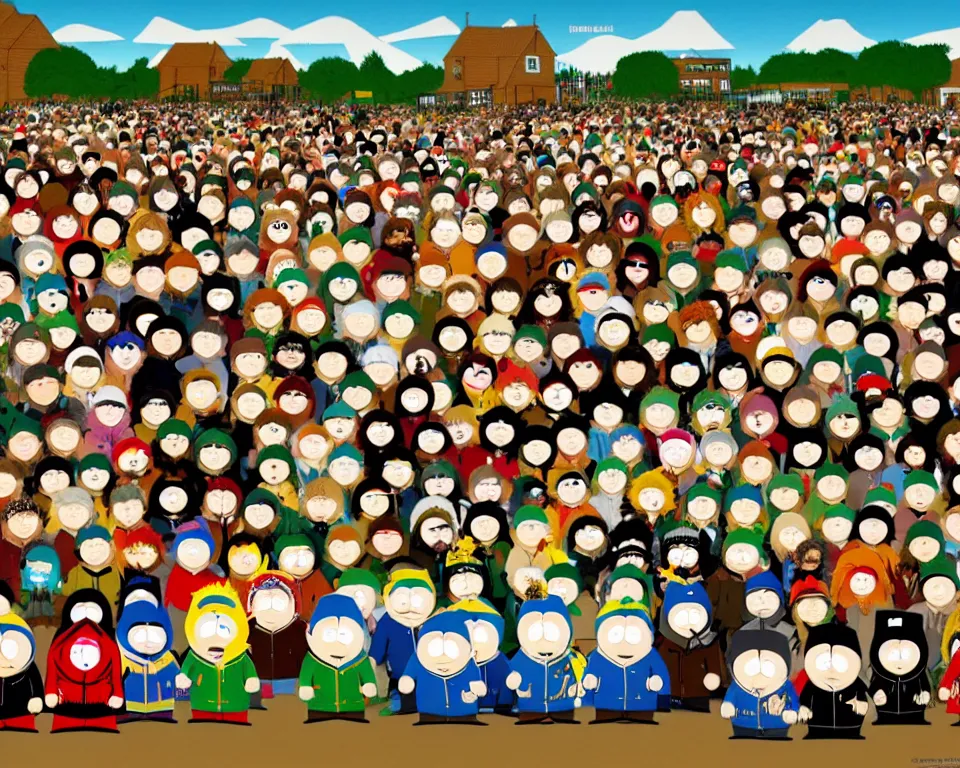 Prompt: south park characters art by hieronymus bosh, triumph of death by pieter brueghel