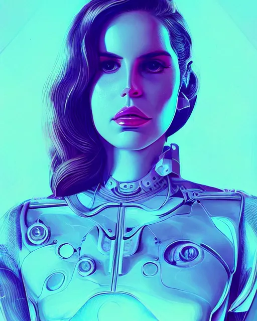 Prompt: portrait of lana del rey as a cyborg. intricate abstract. intricate artwork blue and pink lighting, by tooth wu, wlop, beeple, dan mumford. concept art, octane render, trending on artstation, greg rutkowski very coherent symmetrical artwork. cinematic, key art, hyper realism, high detail, octane render, 8 k, iridescent accents