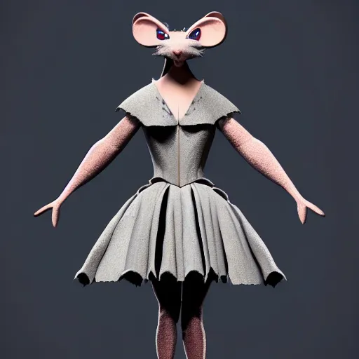 Image similar to a dress inspired by a rat, costume design, sharp focus, very detailed, 4 k, centered