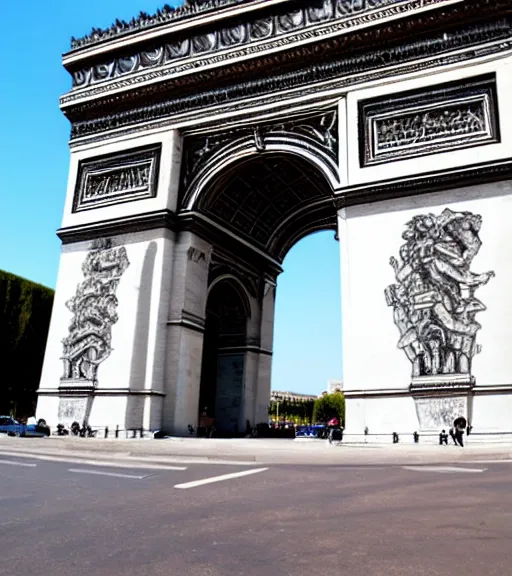 Image similar to photo of the arc de triomphe full of graffiti