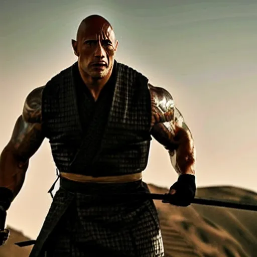 Image similar to cinematic still of dwayne johnson as samurai