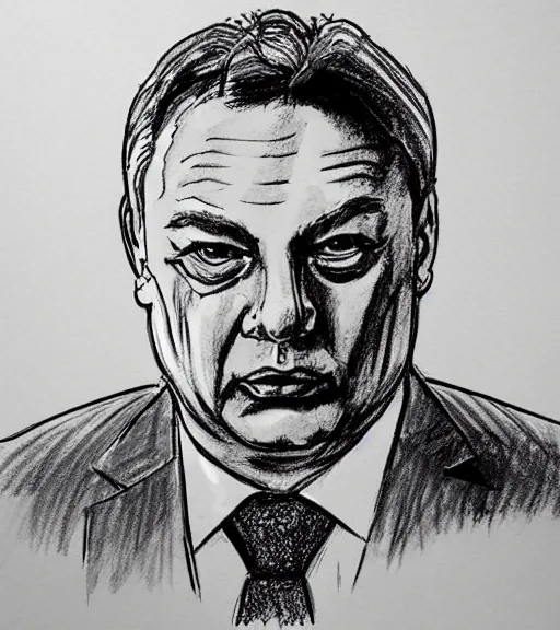 Image similar to news crime suspect sketch of hungarian prime minister viktor orban, hand drawn police sketch of a wanted person