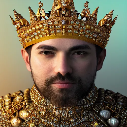 Image similar to Grogu with a diamond jeweled crown with a golden crown, photo-realistic, highly detailed, 8k, in the art style of Filip Hodas, 8k