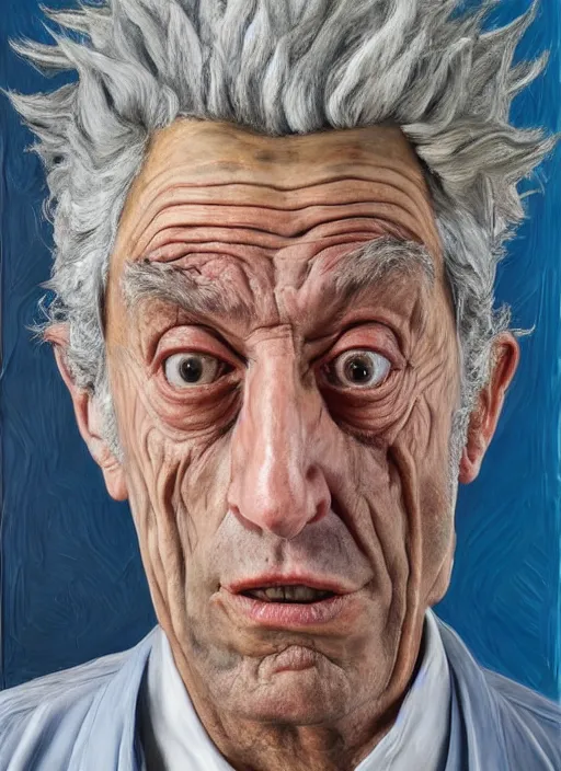 Image similar to Real life Rick Sanchez, painted by Lucian Freud, highly detailed, 8k